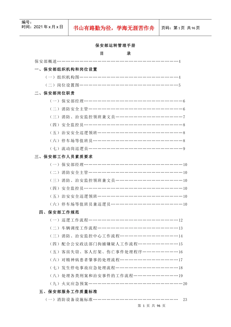 酒店保安部运转管理手册(doc 83页)_第1页