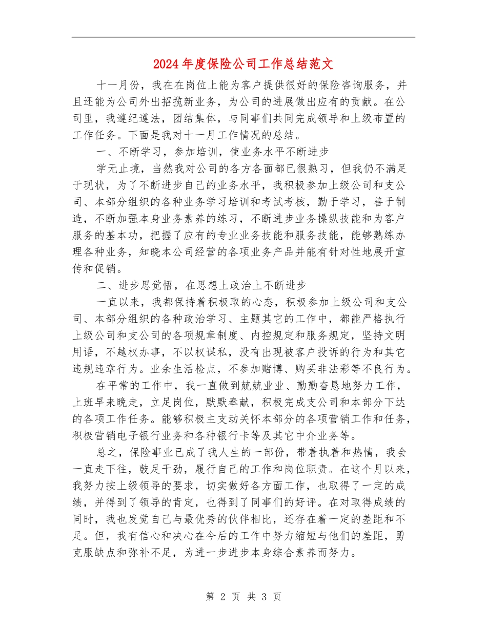 2024年度保险公司工作总结范文_第2页