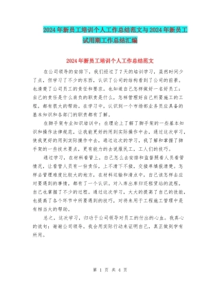 2024年新员工培训个人工作总结范文与2024年新员工试用期工作总结汇编