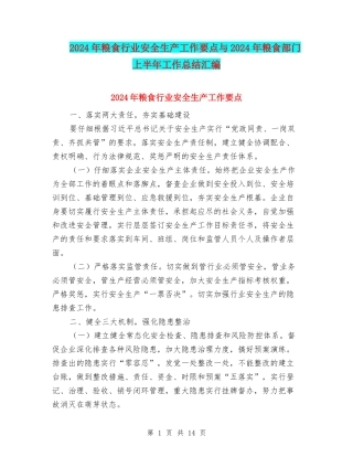 2024年粮食行业安全生产工作要点与2024年粮食部门上半年工作总结汇编
