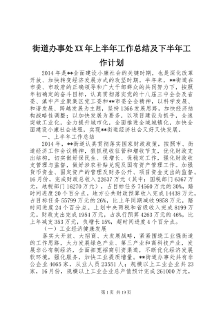 街道办事处XX年上半年工作总结及下半年工作计划