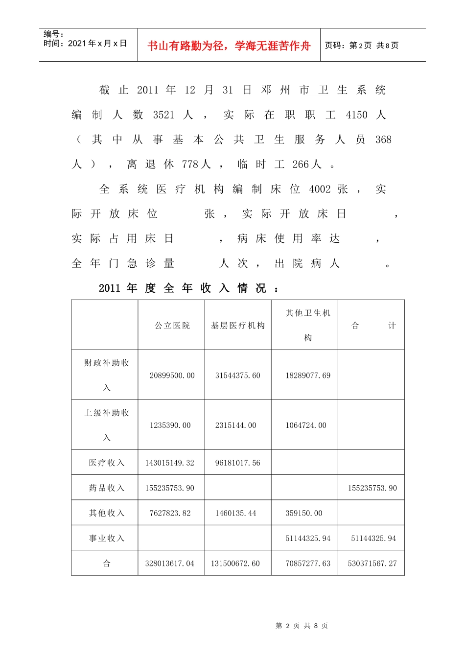 邓州市卫生系统XXXX年度财务决算分析报告_第2页