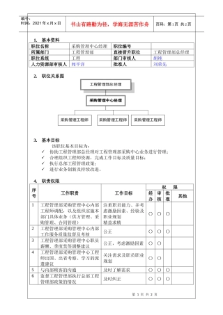 采购部经理岗位说明