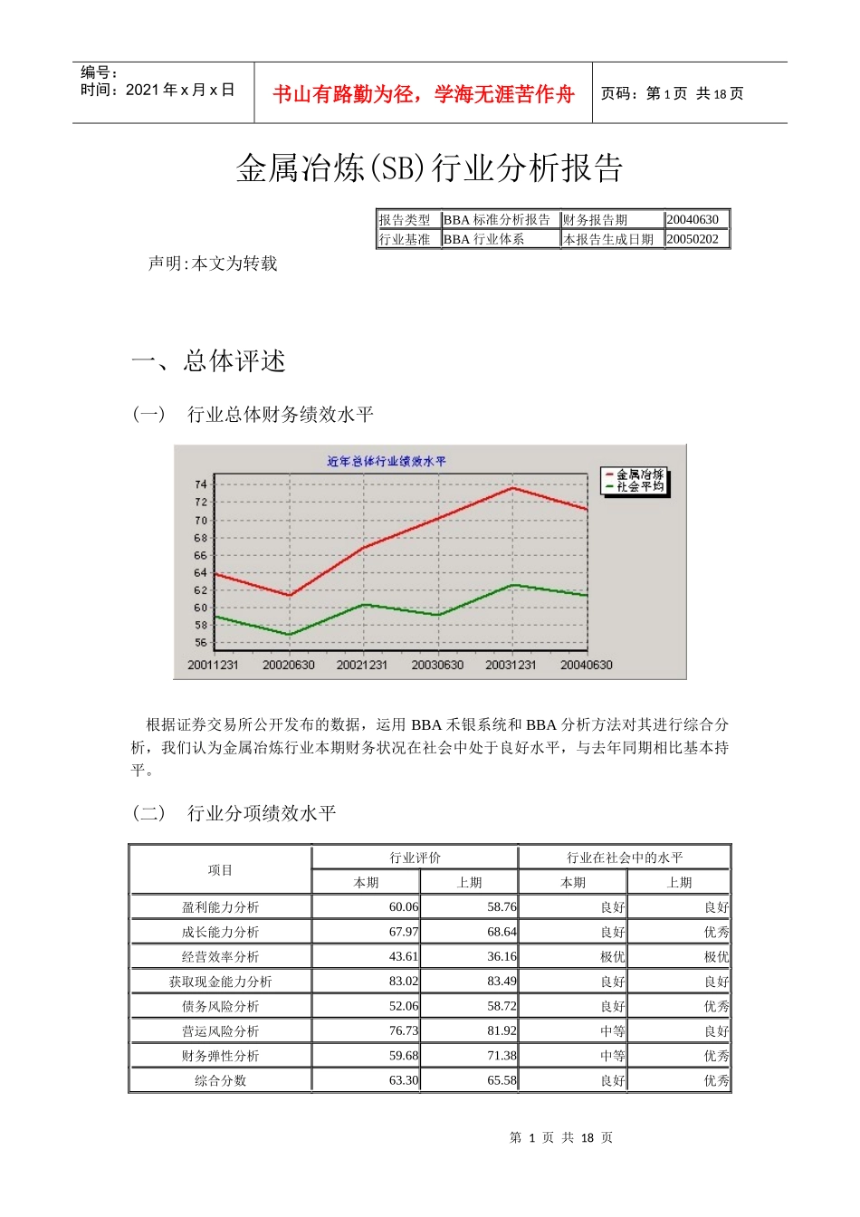 金属冶炼(SB)行业分析报告(DOC 18)_第1页