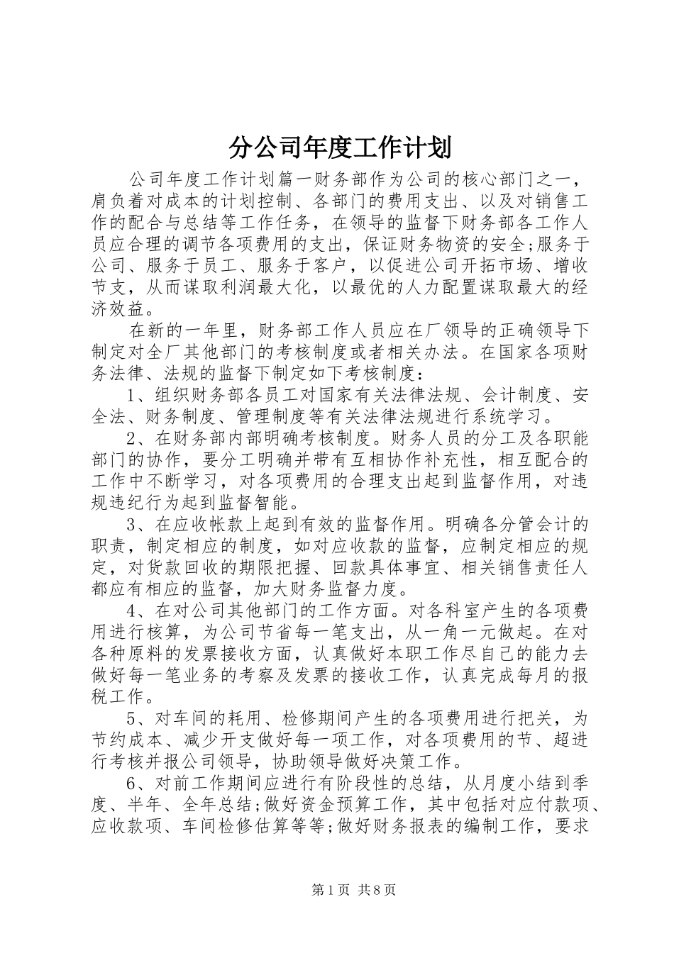 分公司年度工作计划_第1页