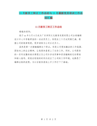 11月新员工转正工作总结与11月最新党员培训工作总结汇编