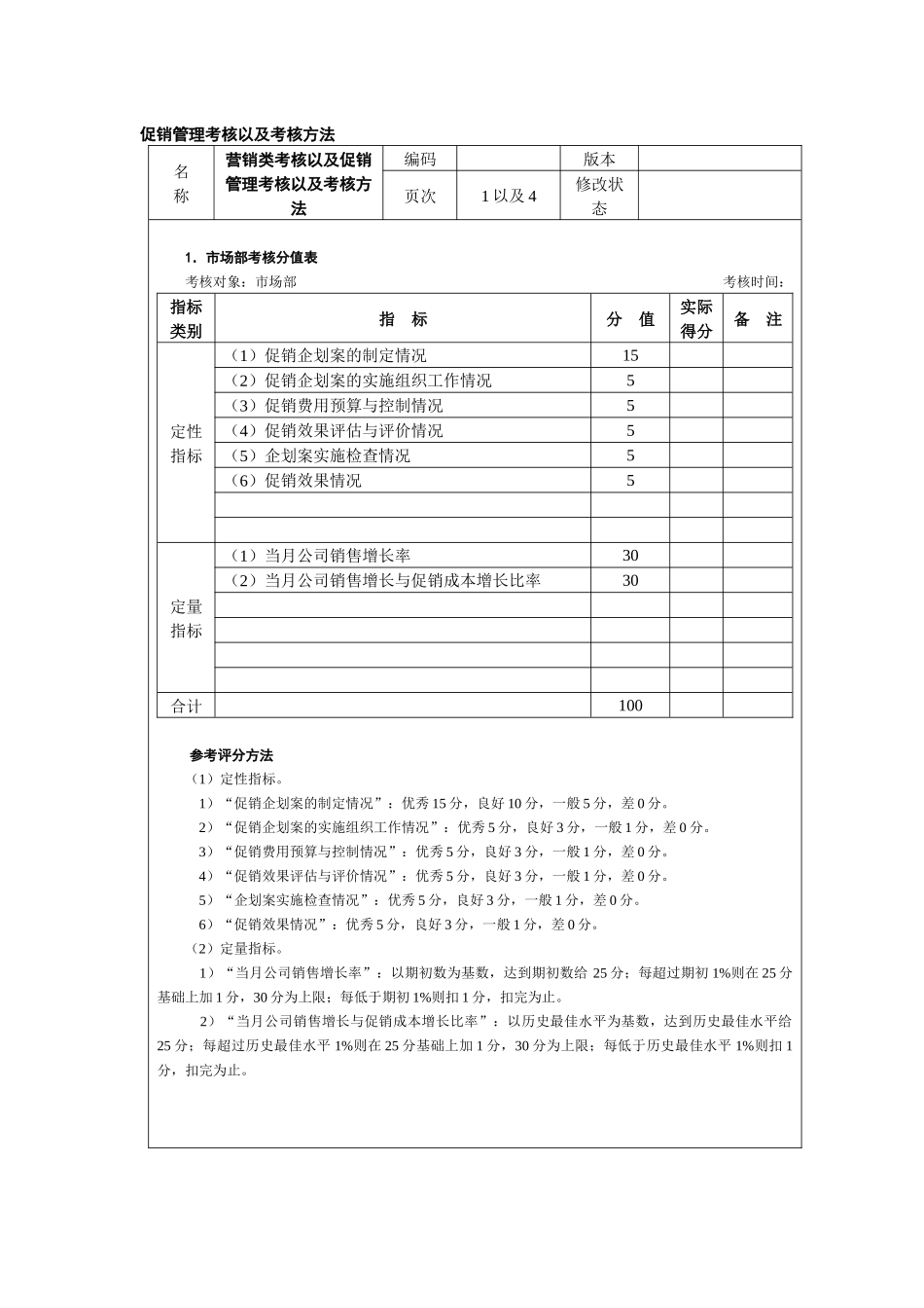 促销管理考核以及考核方法_第1页