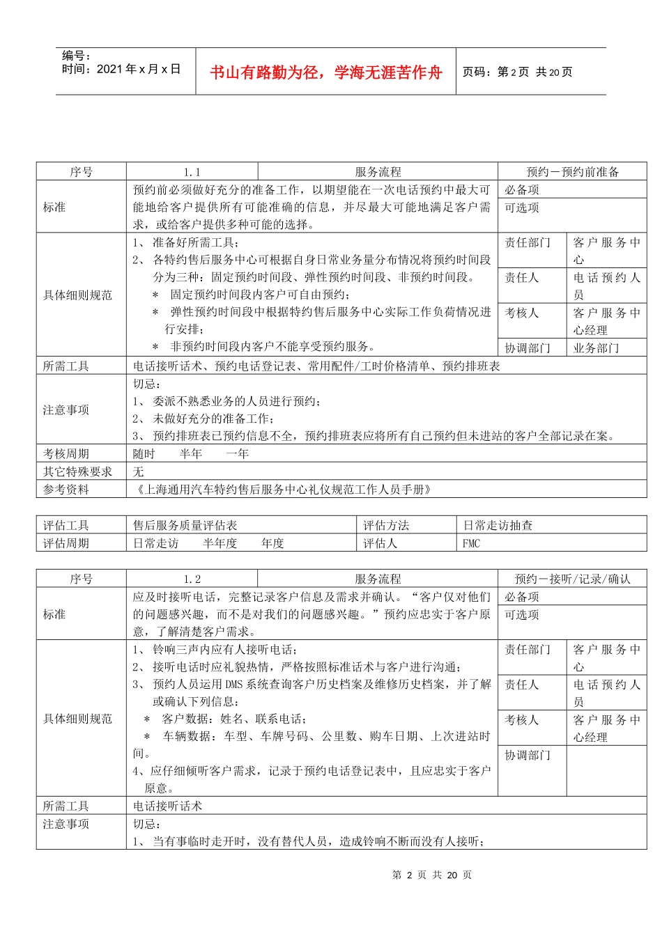 通用系列某汽车售后服务流程管理_第2页
