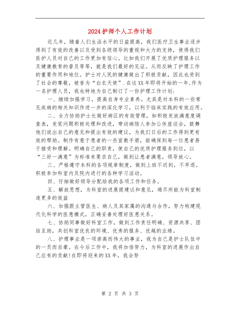 2024护师个人工作计划_第2页