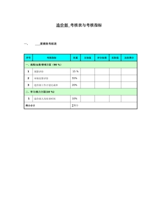 造价部考核表与考核指标