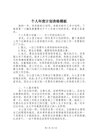 个人年度计划表格模板