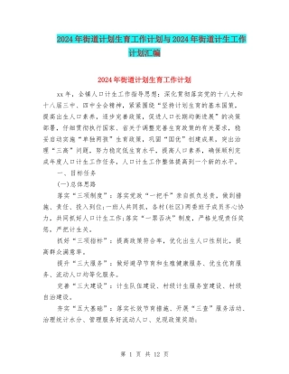 2024年街道计划生育工作计划与2024年街道计生工作计划汇编