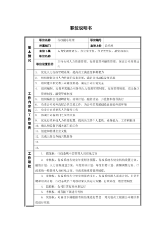 新华信-德龙钢铁行政副总经理职位说明书