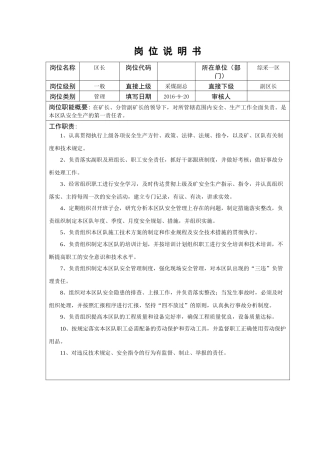 综采一区岗位说明书
