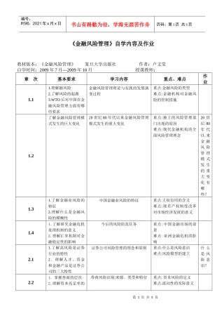 金融风险管理自学内容及作业