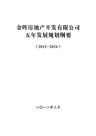 金晖房地产开发有限公司五年发展规划纲要(XXXX-XXXX)