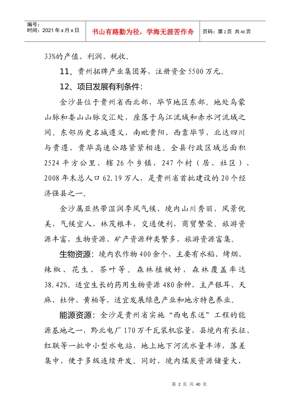 金沙拓牌水泥公司改建项目建议书_第2页