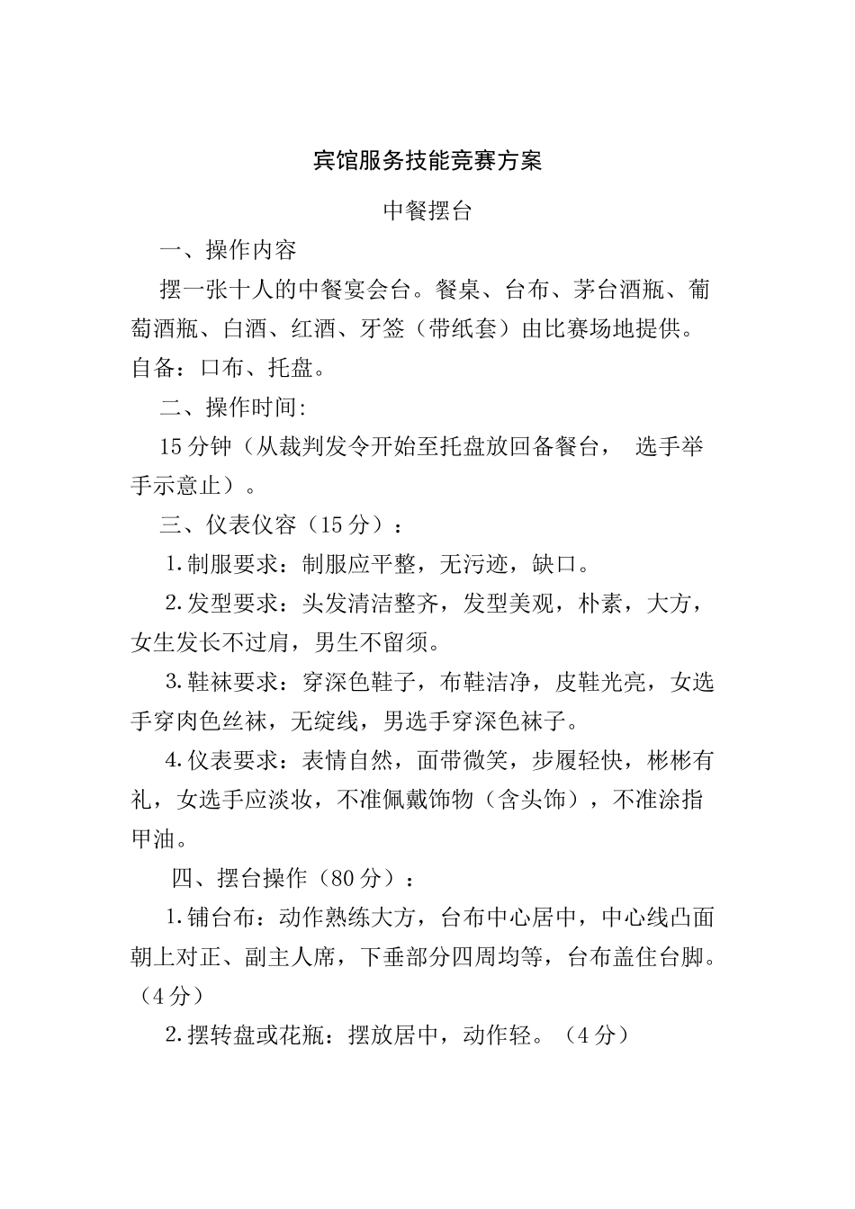 宾馆服务技能的竞赛方案_第1页