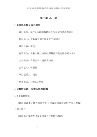 醇基燃料项目可行性研究报告