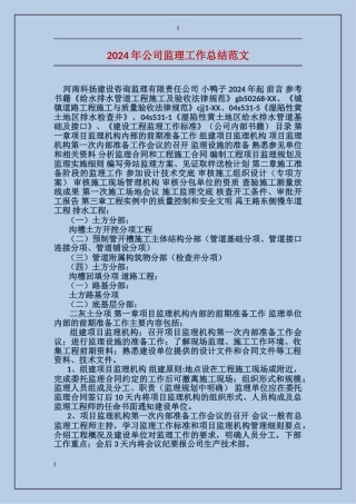 2017年公司监理工作总结范文