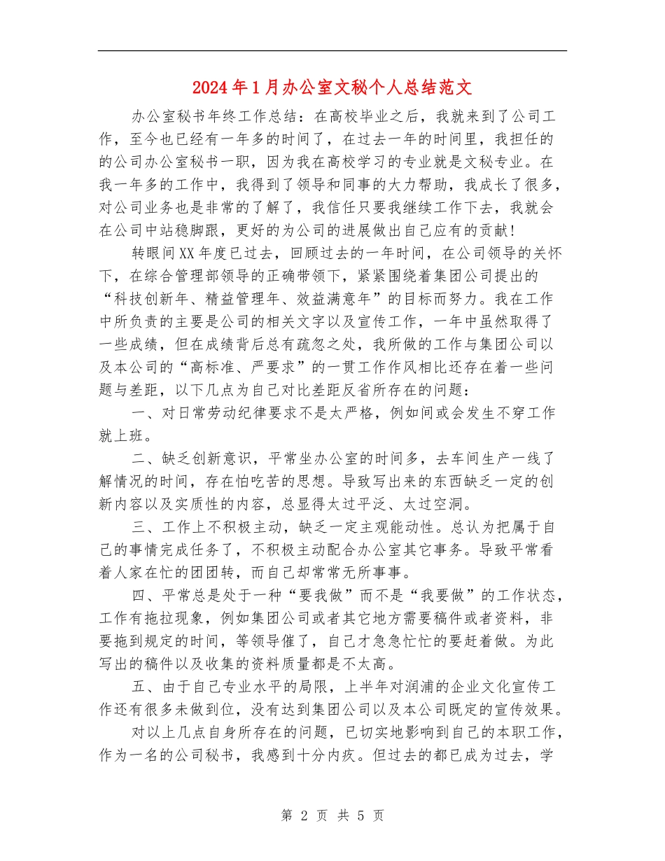 2024年1月办公室文秘个人总结范文_第2页