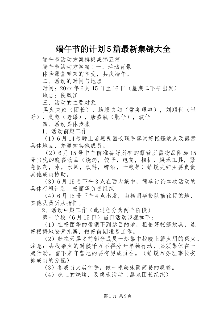端午节的计划5篇最新集锦大全_第1页