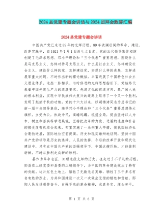 2024县党建专题会讲话与2024团拜会致辞汇编