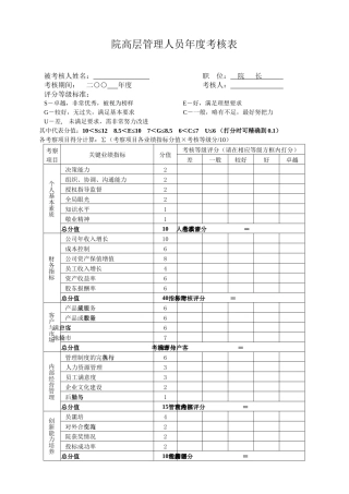 院高层管理人员年度考核表