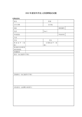 软件开发人员招聘笔试试题