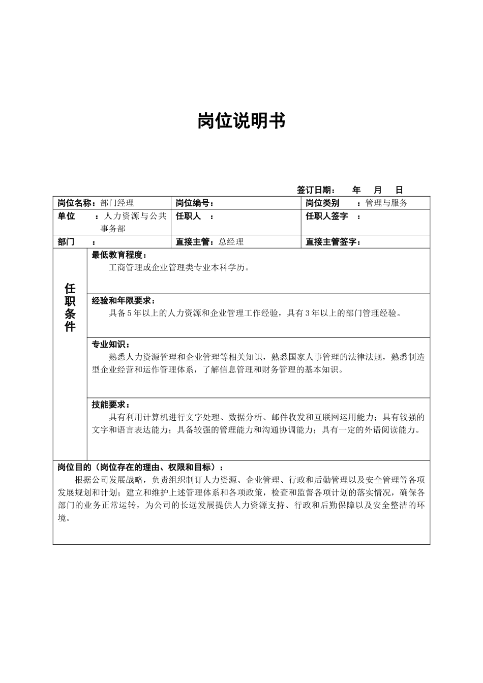 某某公司公共事务部岗位说明书_第1页