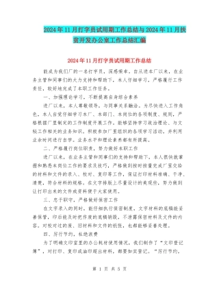 2024年11月打字员试用期工作总结与2024年11月扶贫开发办公室工作总结汇编