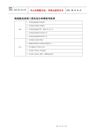 部门责权划分和绩效考核——物流配送部