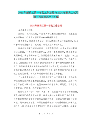 2024年新员工第一年的工作总结与2024年新员工试用期工作总结范文3汇编