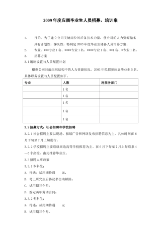 某某年度应届毕业生人员招募、培训案