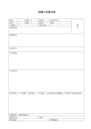 应聘人员登记表