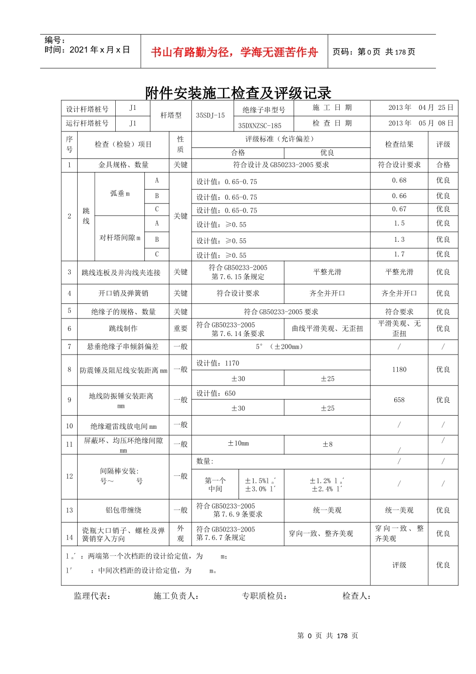金生线附件安装施工检查及评级记录_第2页