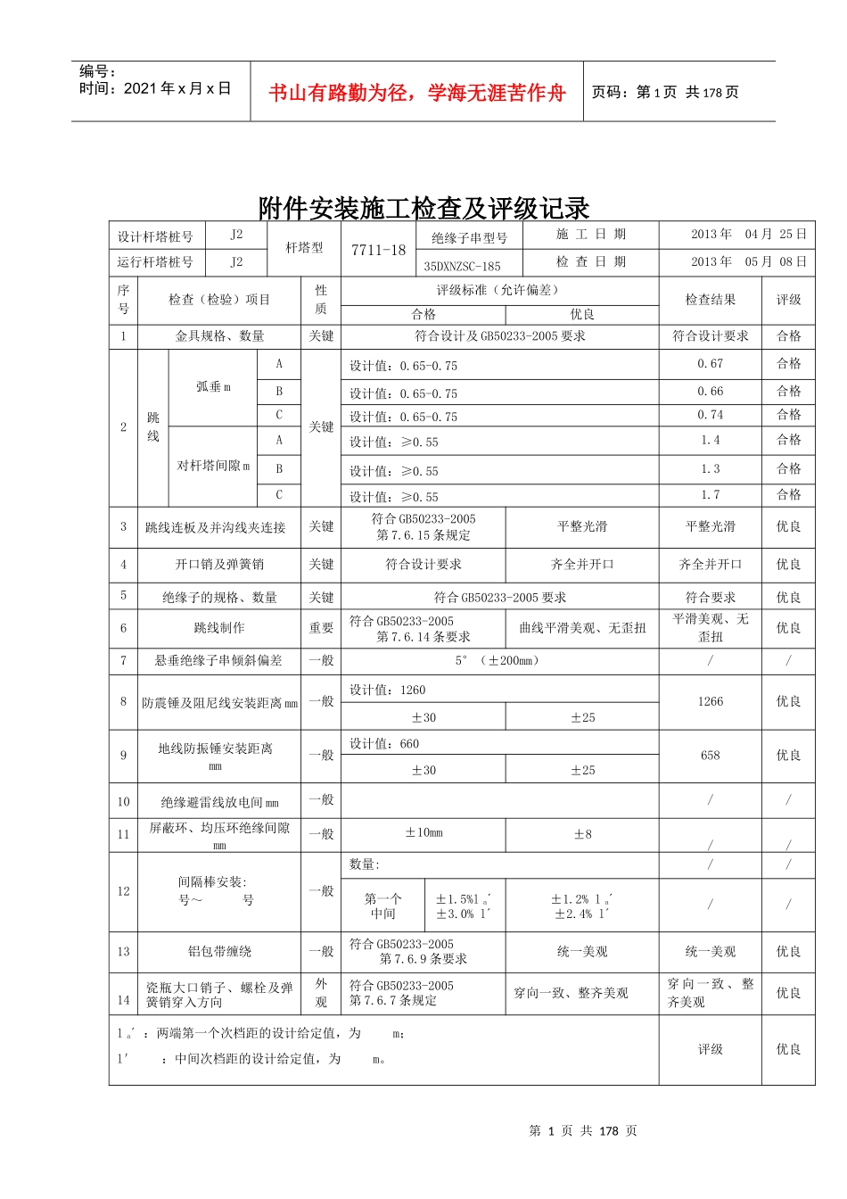 金生线附件安装施工检查及评级记录_第3页