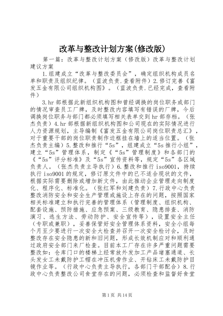 改革与整改计划方案(修改版)_第1页
