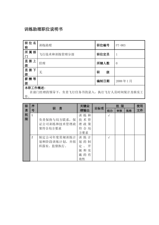 某航空物流公司训练助理职位说明书及关键绩效标准