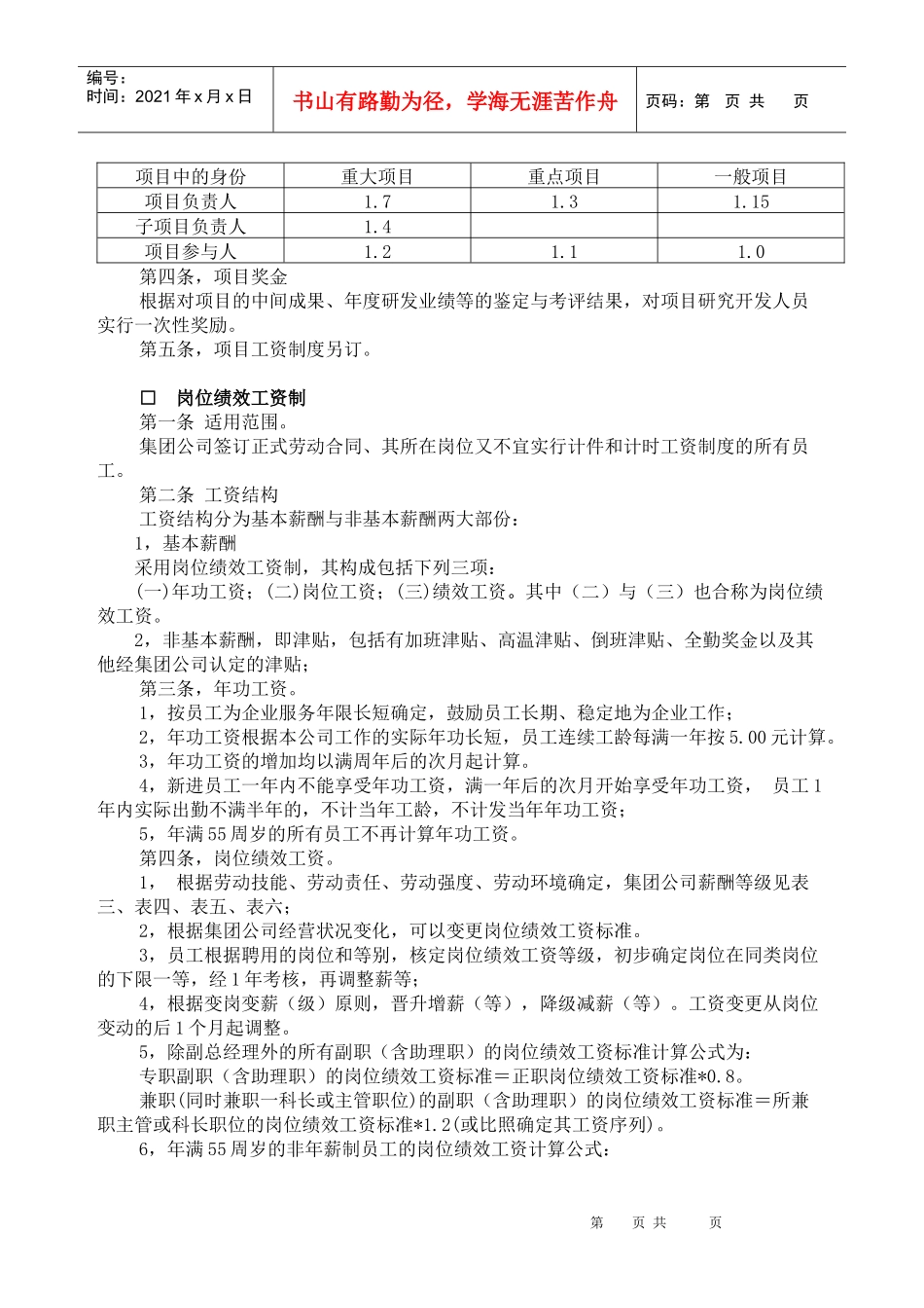 重庆四维瓷业（集团）股份有限公司薪酬管理制度（试行）_第3页