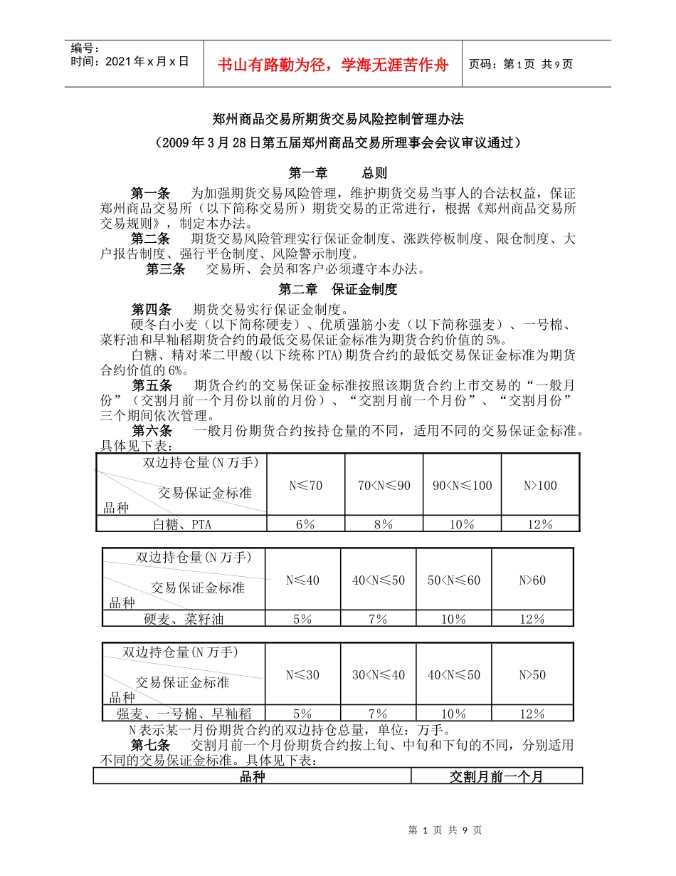 郑州商品交易所期货交易风险控制管理办法_第1页
