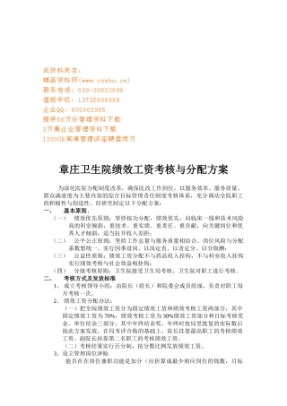某某卫生院绩效工资考核与分配方案