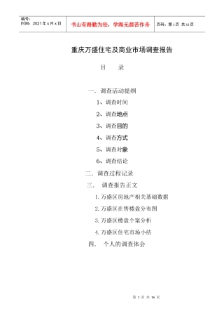 重庆万盛住宅及商业市场调查报告