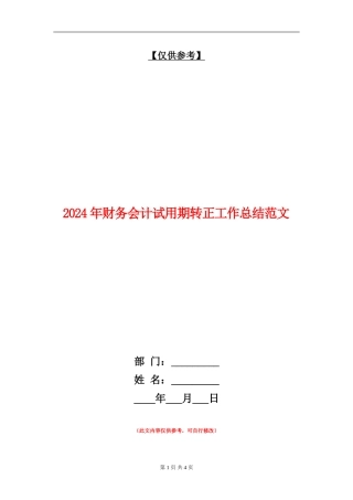 2024年财务会计试用期转正工作总结范文2