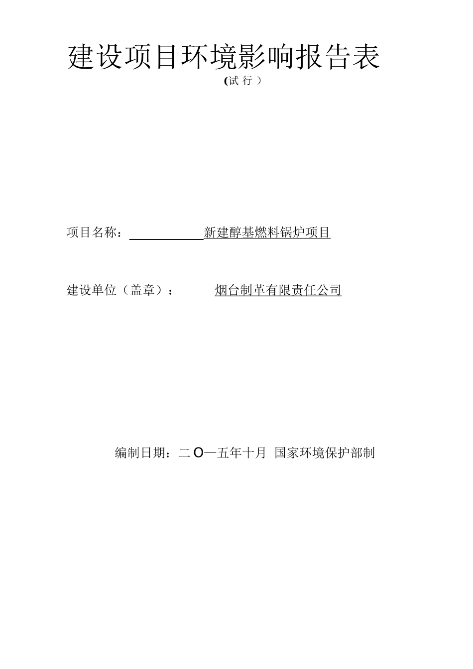 醇基燃料锅炉项目建设项目环境影响报告表_第1页