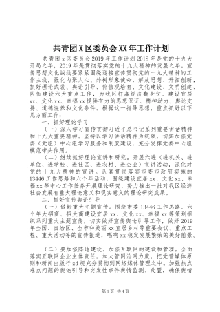 共青团X区委员会XX年工作计划