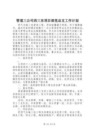 管道三公司西三东项目部党总支工作计划
