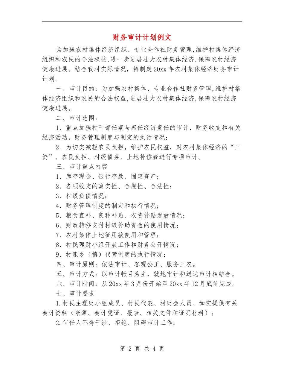财务审计计划例文_第2页