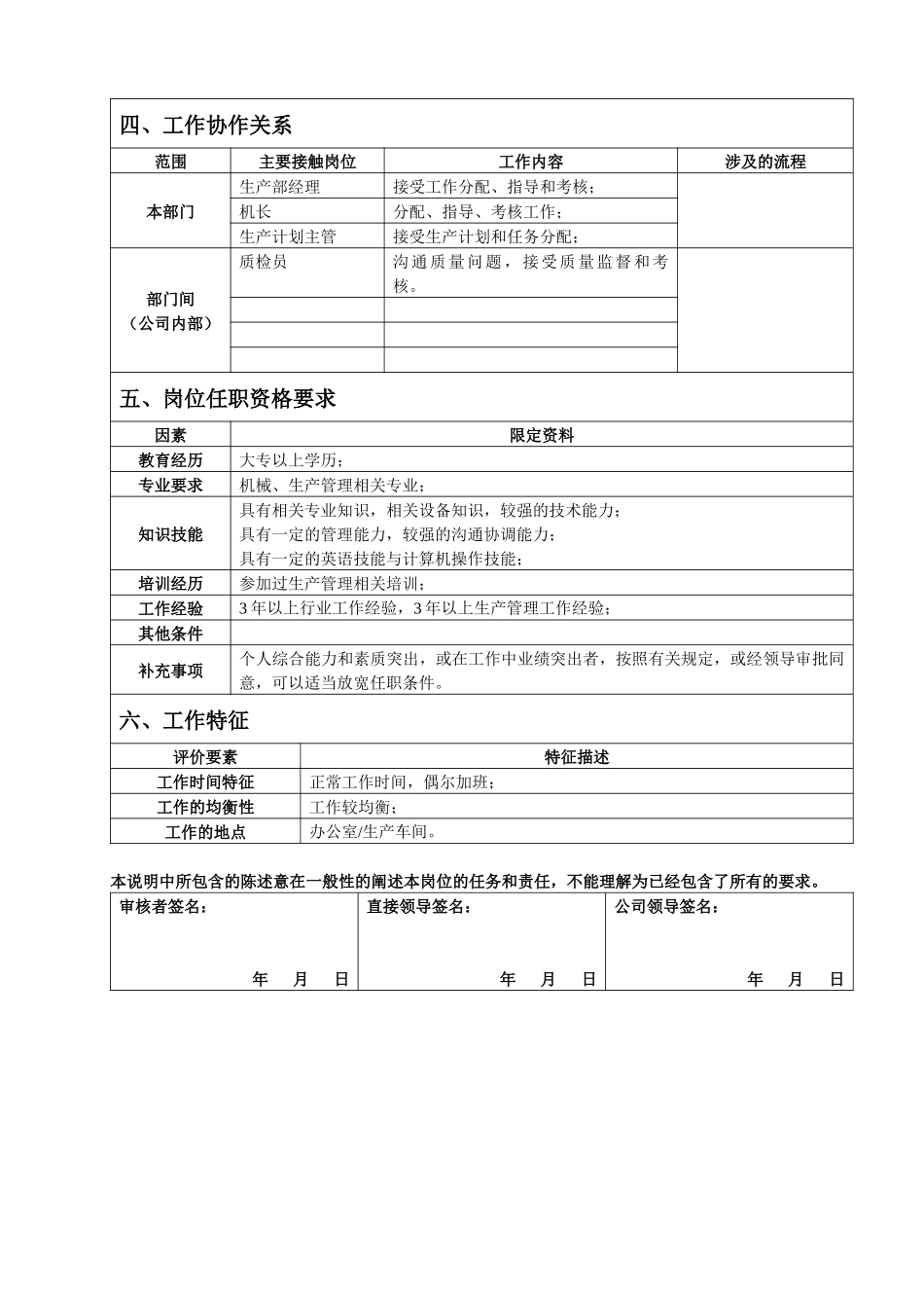 生产调度主管岗位说明书_第2页