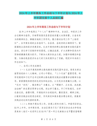 2024年上半年商务工作总结与下半年计划与2024年上半年团支部个人总结汇编